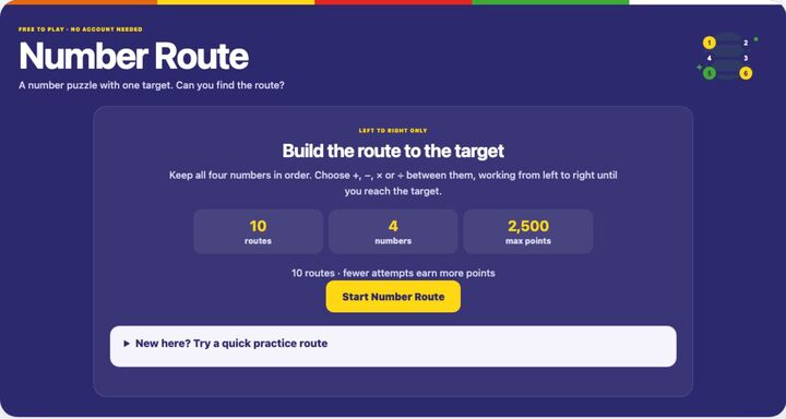 Number Route, four numbers, one target